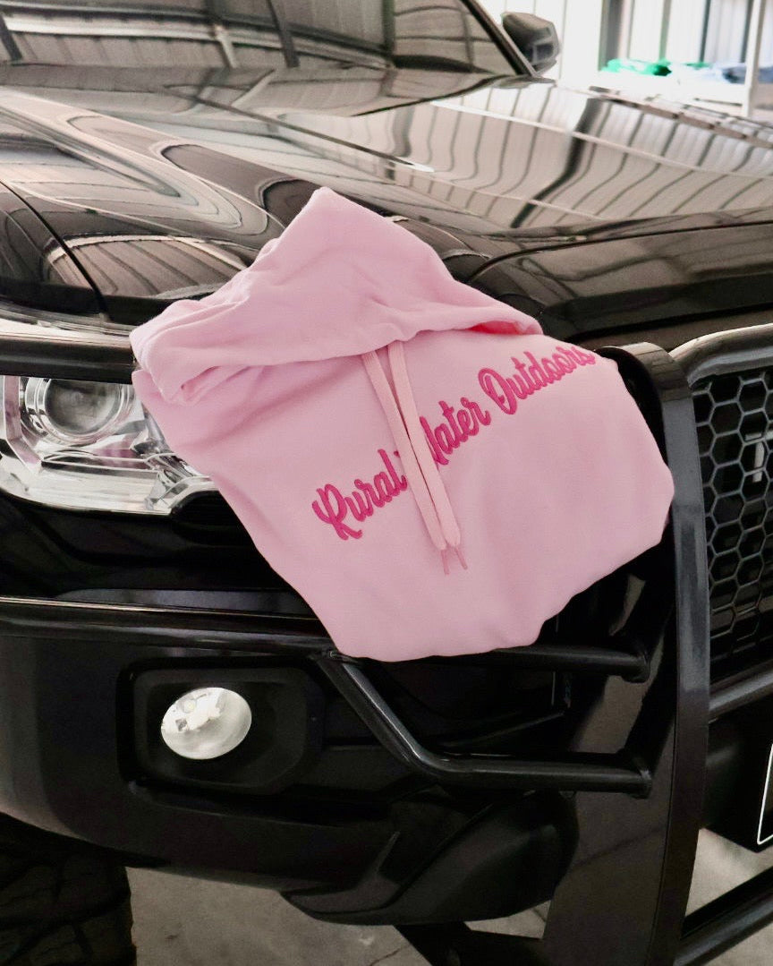 Rural Water Outdoors Script Hoodie - Pink
